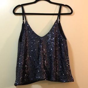 Navy Blue Sequence Spaghetti Top